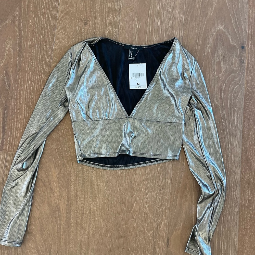 Metallic Long Sleeve Crop Top